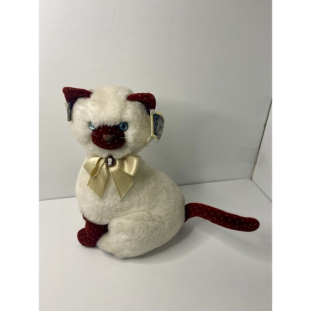 Applause Siamese Cat Plush After Eight Cameo 12”‎ Blue Eyes Bow 1986 Vintage